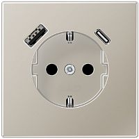 Розетка с заземлением +2хUSB тип A+C без рамки Jung LS990 metal 1-м. сталь картинка